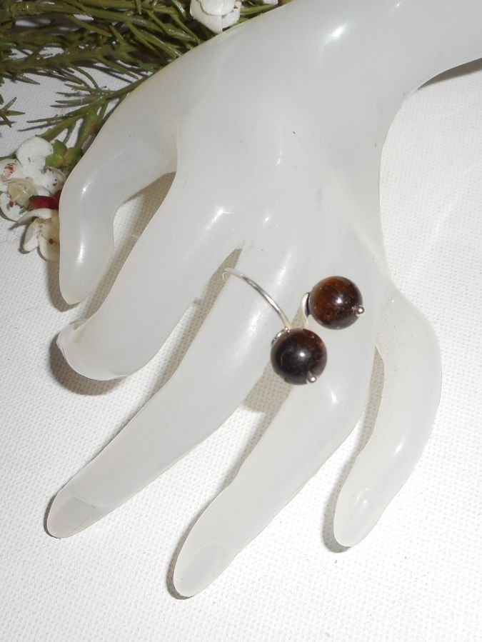 Original 925 sølvring med brune tigerøyesteiner
