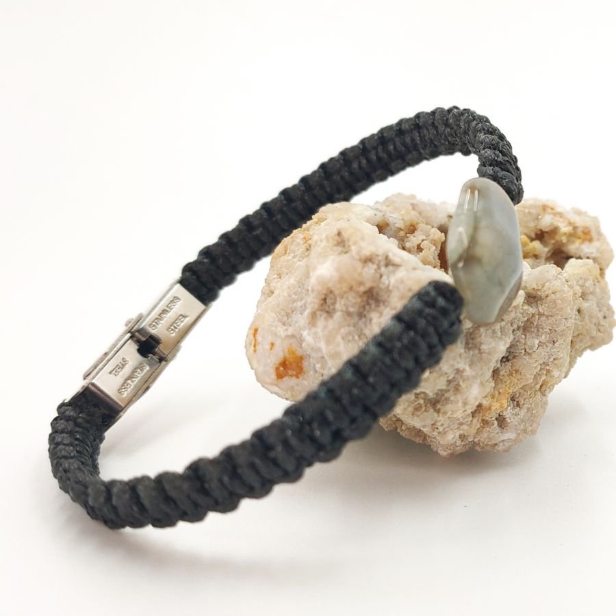 Vevd tau armbånd med blå agat stein