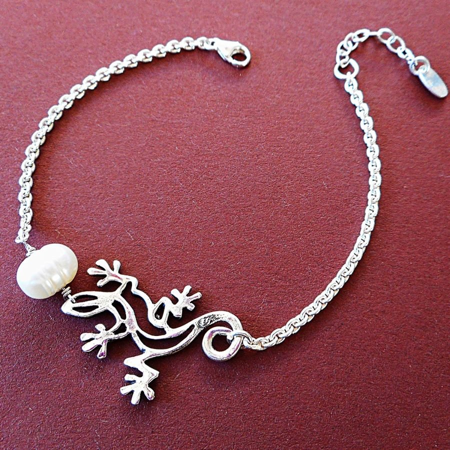 Dyrket perle og geiko armbånd på 925 sølvkjede