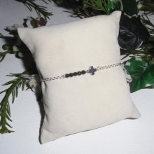 Original kors og hematitt steiner armbånd på 925 sølv kjede
