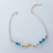 Liten blå agat steiner armbånd med delfin på 925 sølv kjede