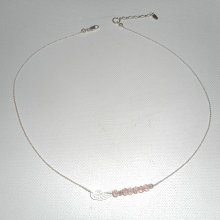 925 sølv choker halskjede med liten vinge og rosa krystall perler